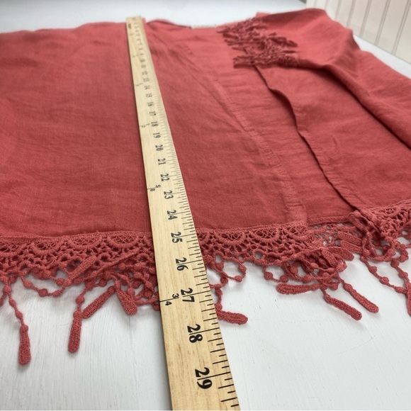 Valentina Naldi Made in Italy Coral 100% Linen Lace‎ Fringe Trim Kimono O/S - Picture 10 of 12